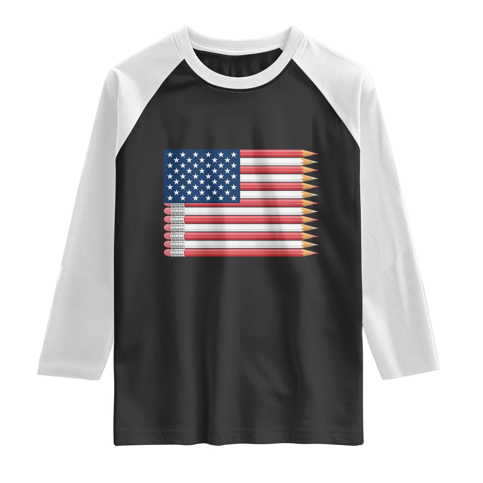 Pencil Stripes USA Flag Raglan Shirt Proud American Teacher Graduation Gift TS12 Black White Print Your Wear