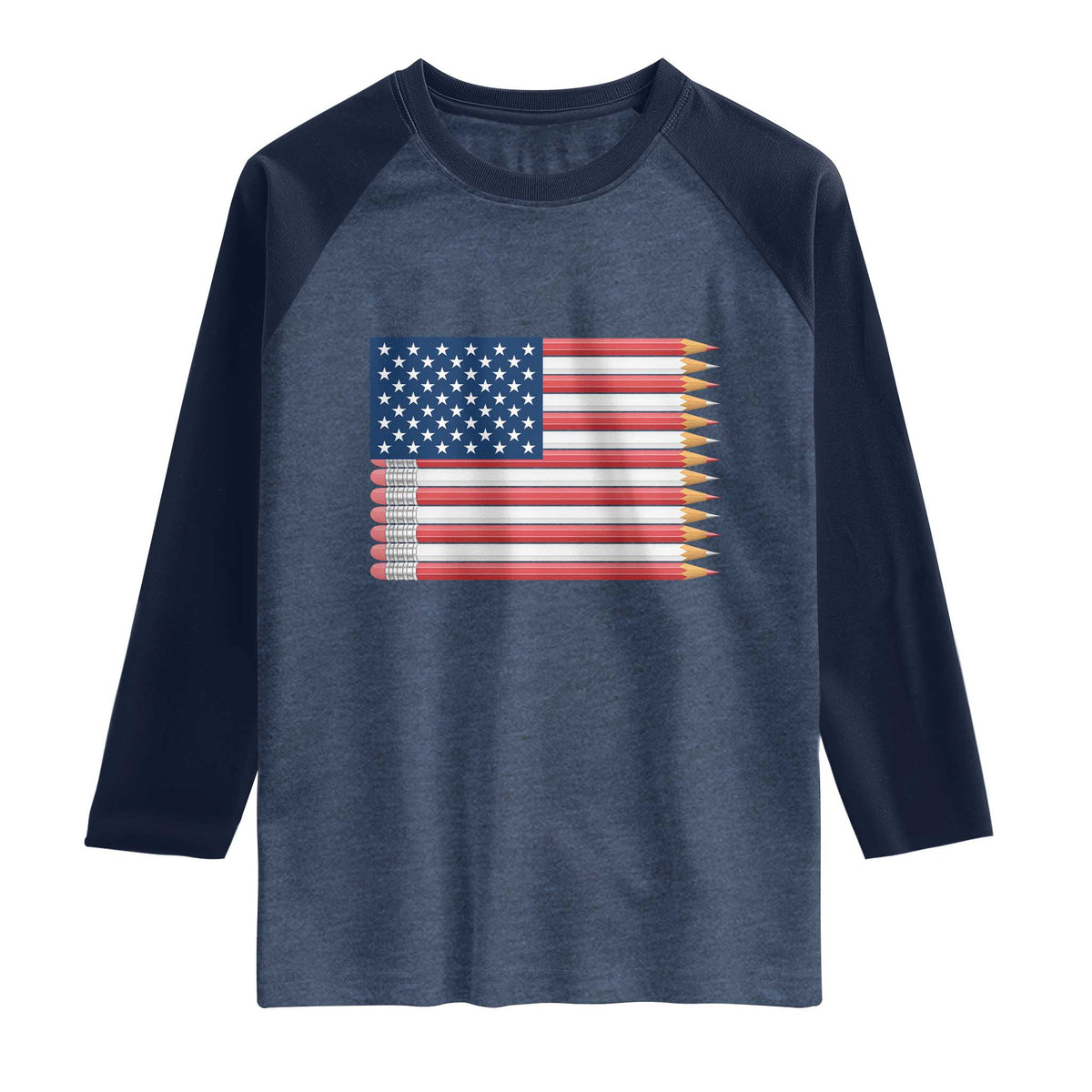 Pencil Stripes USA Flag Raglan Shirt Proud American Teacher Graduation Gift TS12 Heather Denim Navy Print Your Wear
