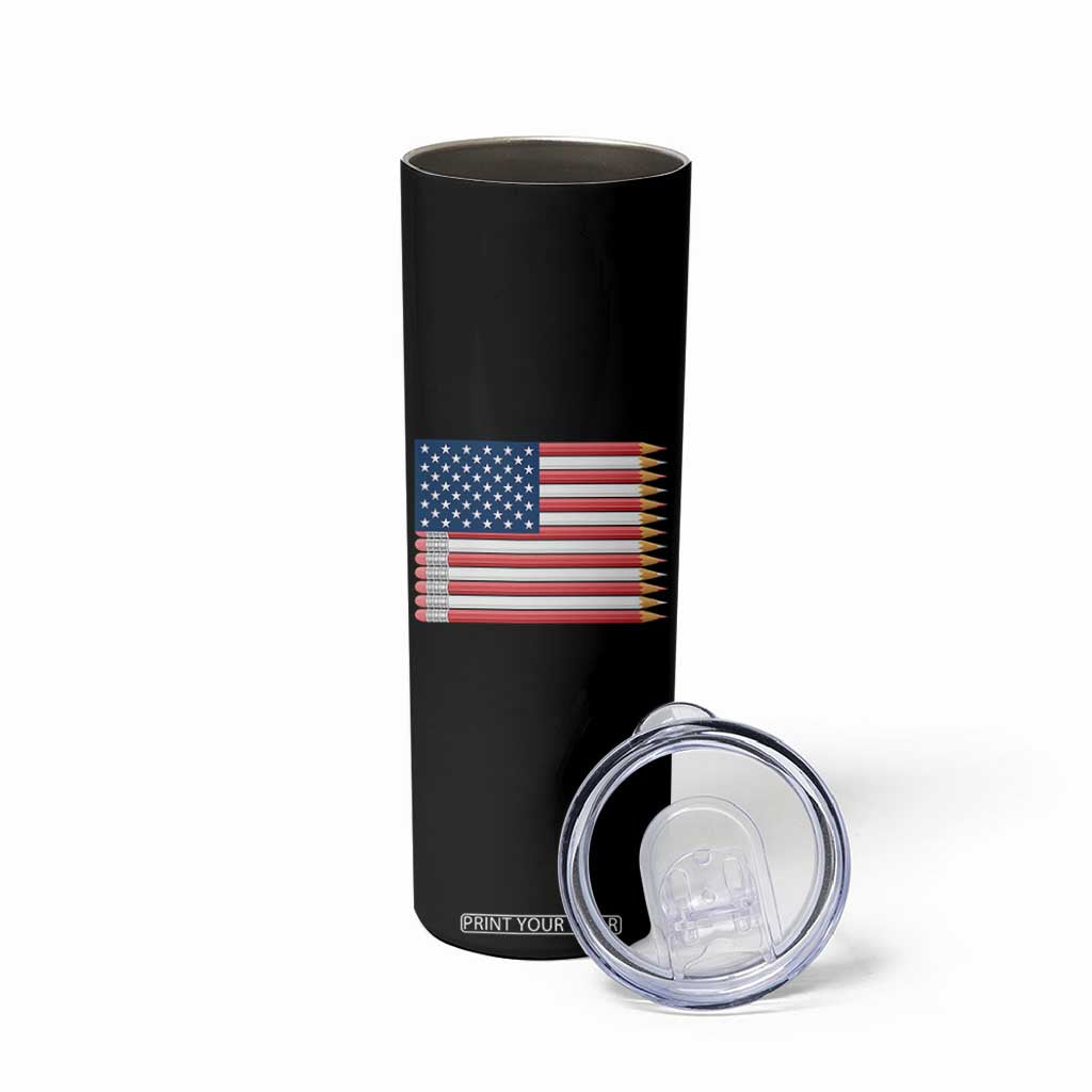 Pencil Stripes USA Flag Skinny Tumbler Proud American Teacher Graduation Gift TS12 Print Your Wear