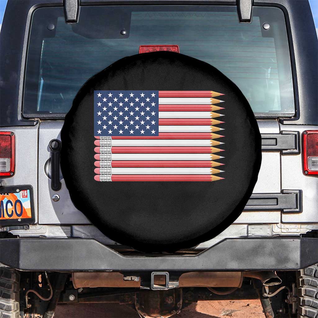 Pencil Stripes USA Flag Spare Tire Cover Proud American Teacher Graduation Gift TS12 No hole Black Print Your Wear