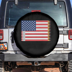 Pencil Stripes USA Flag Spare Tire Cover Proud American Teacher Graduation Gift TS12 No hole Black Print Your Wear