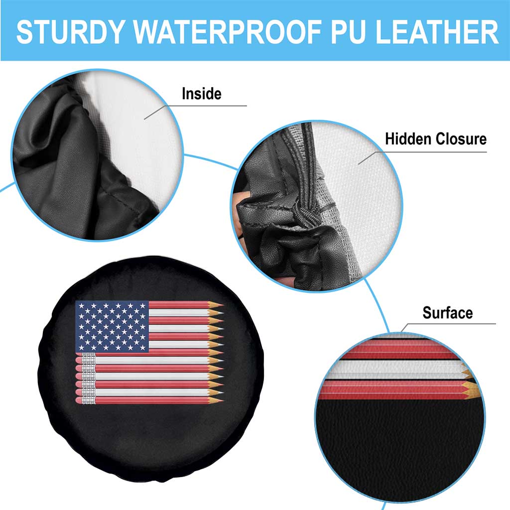 Pencil Stripes USA Flag Spare Tire Cover Proud American Teacher Graduation Gift TS12 Print Your Wear