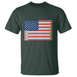 Pencil Stripes USA Flag T Shirt Proud American Teacher Graduation Gift TS12 Dark Forest Green Print Your Wear