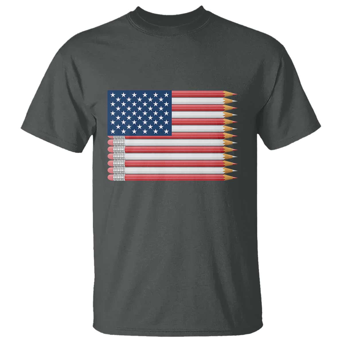 Pencil Stripes USA Flag T Shirt Proud American Teacher Graduation Gift TS12 Dark Heather Print Your Wear