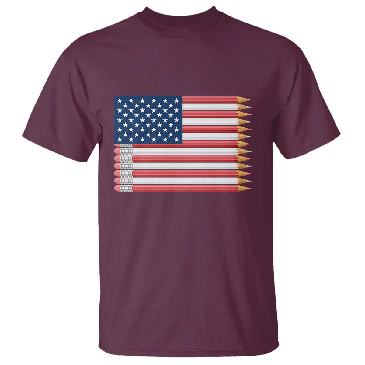 Pencil Stripes USA Flag T Shirt Proud American Teacher Graduation Gift TS12 Maroon Print Your Wear
