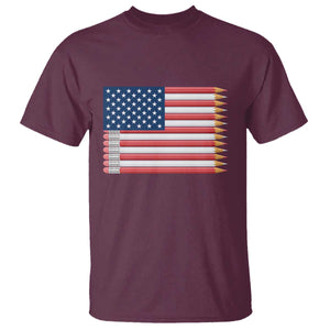 Pencil Stripes USA Flag T Shirt Proud American Teacher Graduation Gift TS12 Maroon Print Your Wear