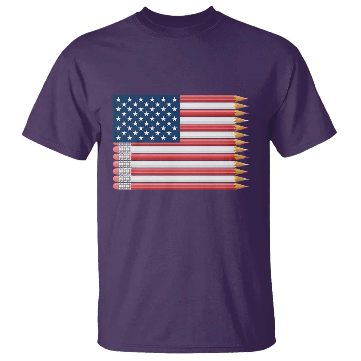 Pencil Stripes USA Flag T Shirt Proud American Teacher Graduation Gift TS12 Purple Print Your Wear