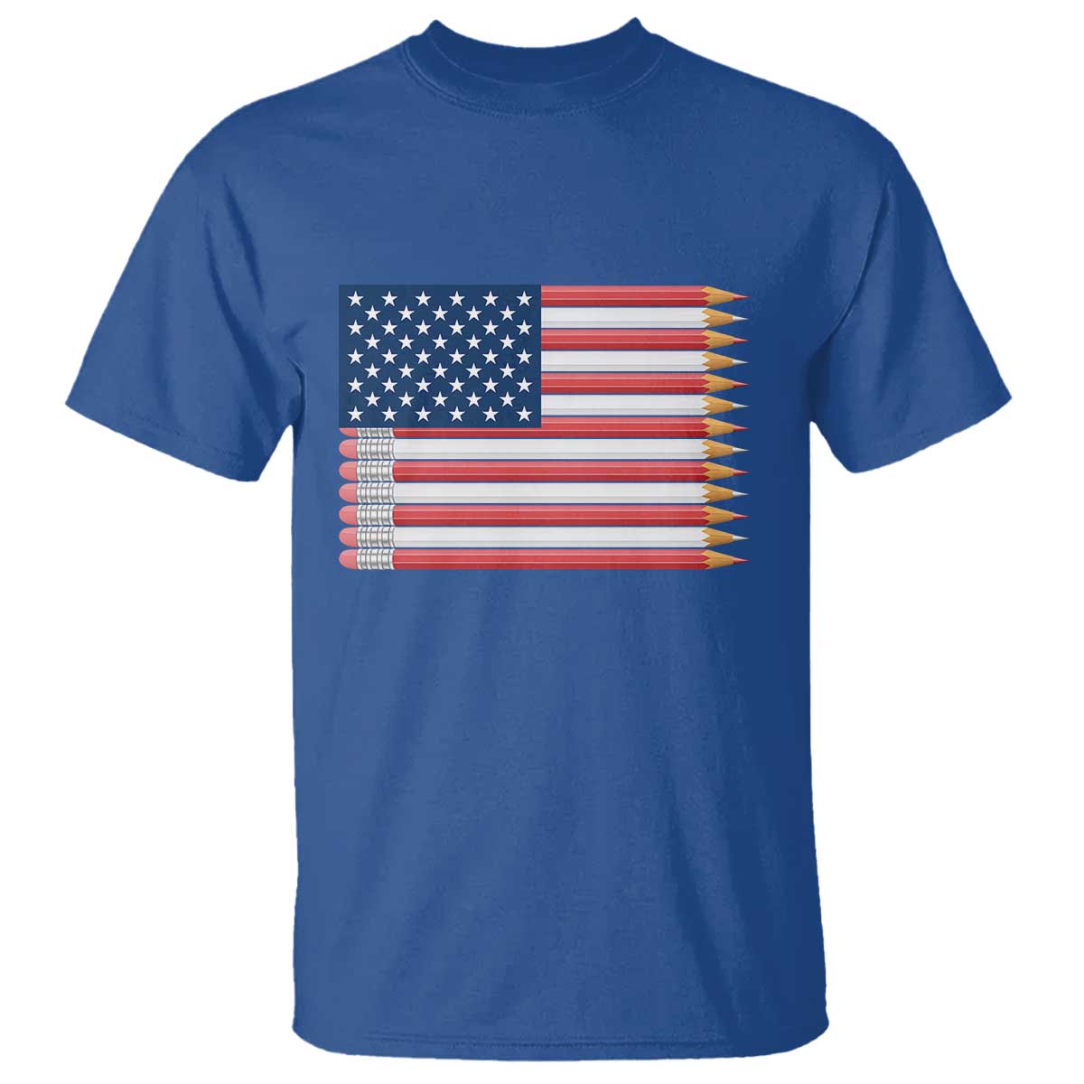 Pencil Stripes USA Flag T Shirt Proud American Teacher Graduation Gift TS12 Royal Blue Print Your Wear