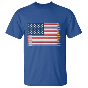 Pencil Stripes USA Flag T Shirt Proud American Teacher Graduation Gift TS12 Royal Blue Print Your Wear