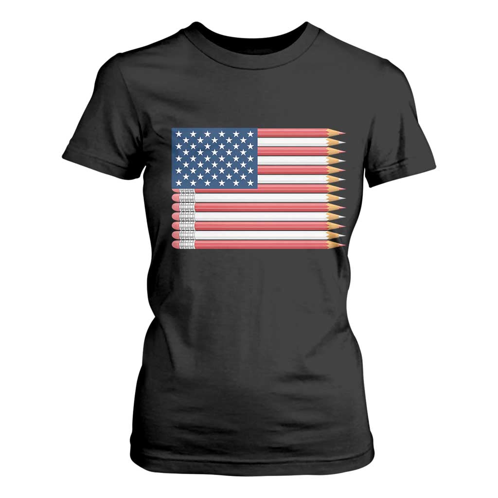 Pencil Stripes USA Flag T Shirt For Women Proud American Teacher Graduation Gift TS12 Black Print Your Wear