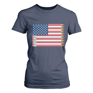Pencil Stripes USA Flag T Shirt For Women Proud American Teacher Graduation Gift TS12 Navy Print Your Wear