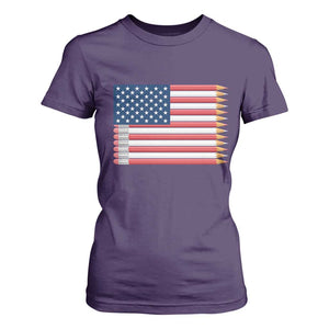 Pencil Stripes USA Flag T Shirt For Women Proud American Teacher Graduation Gift TS12 Purple Print Your Wear