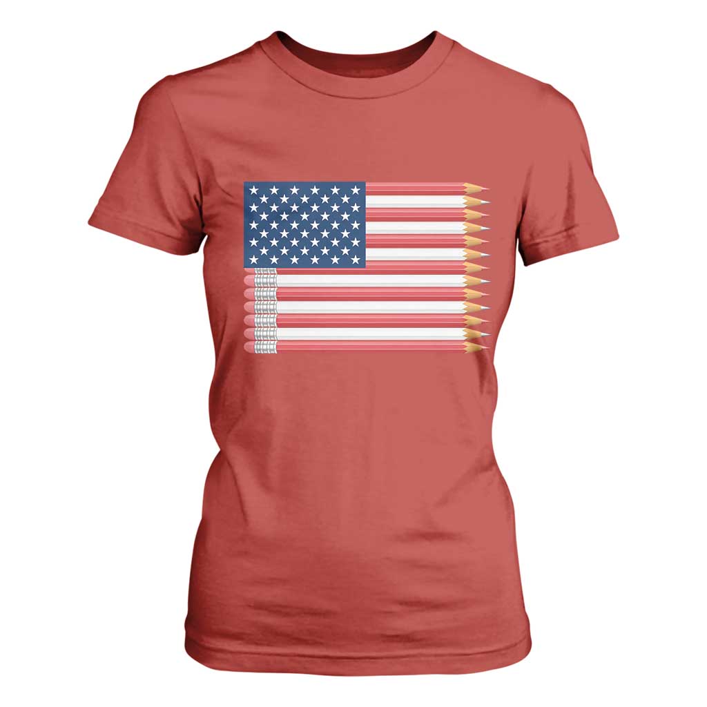 Pencil Stripes USA Flag T Shirt For Women Proud American Teacher Graduation Gift TS12 Red Print Your Wear