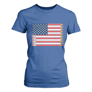 Pencil Stripes USA Flag T Shirt For Women Proud American Teacher Graduation Gift TS12 Royal Blue Print Your Wear