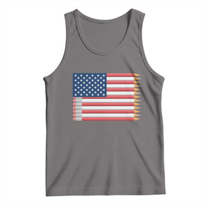 Pencil Stripes USA Flag Tank Top Proud American Teacher Graduation Gift TS12 Deep Heather Print Your Wear