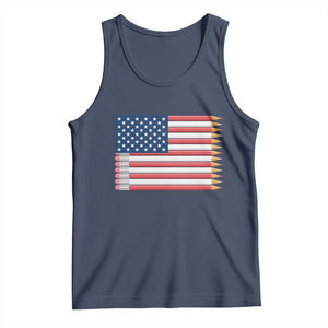 Pencil Stripes USA Flag Tank Top Proud American Teacher Graduation Gift TS12 Navy Print Your Wear