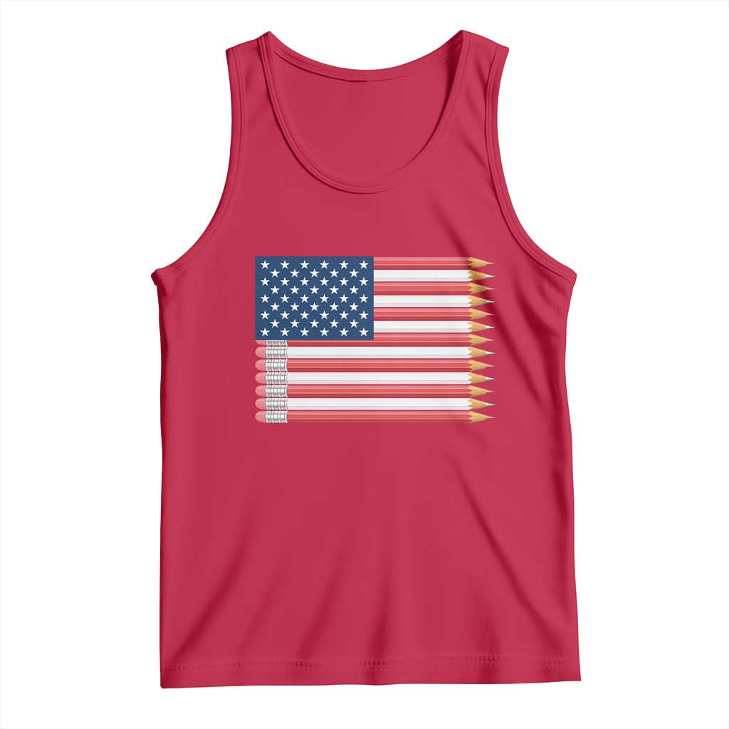 Pencil Stripes USA Flag Tank Top Proud American Teacher Graduation Gift TS12 Red Print Your Wear