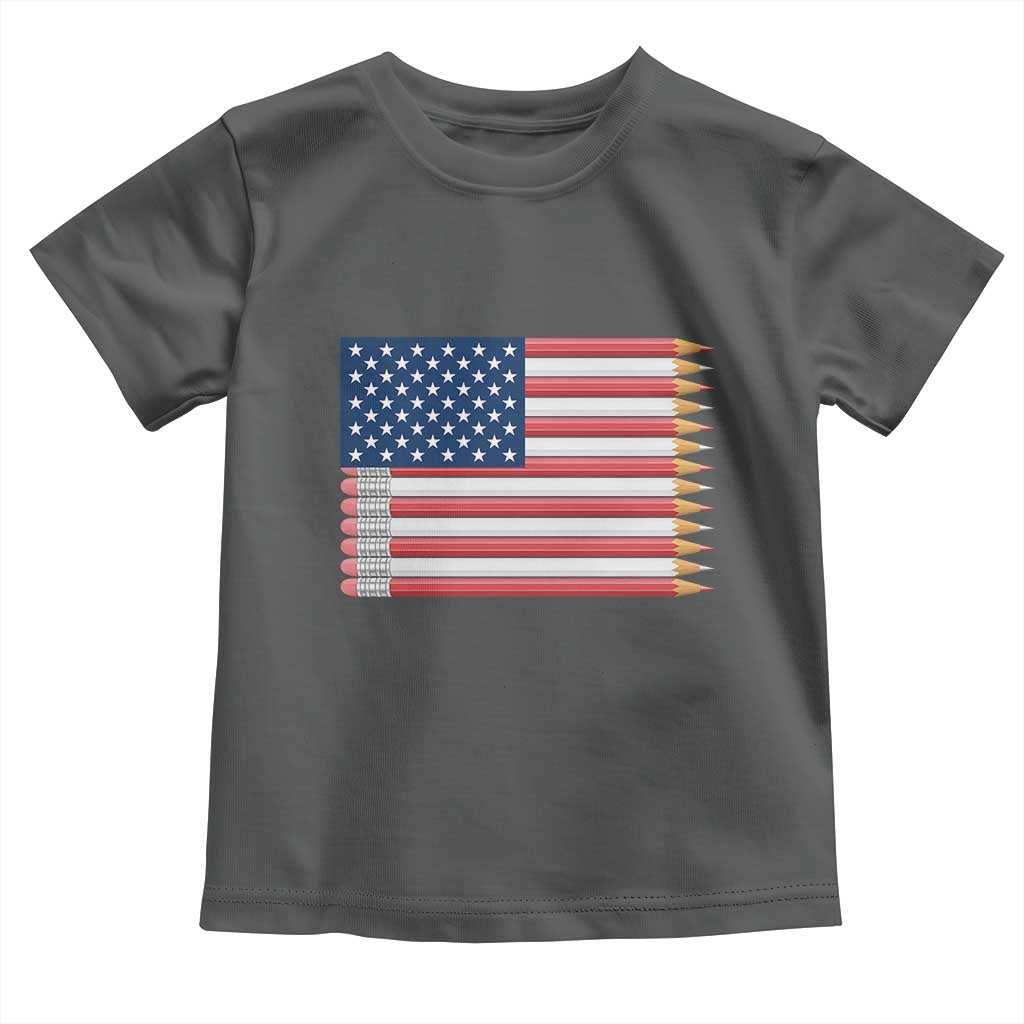 Pencil Stripes USA Flag Toddler T Shirt Proud American Teacher Graduation Gift TS12 Dark Heather Print Your Wear