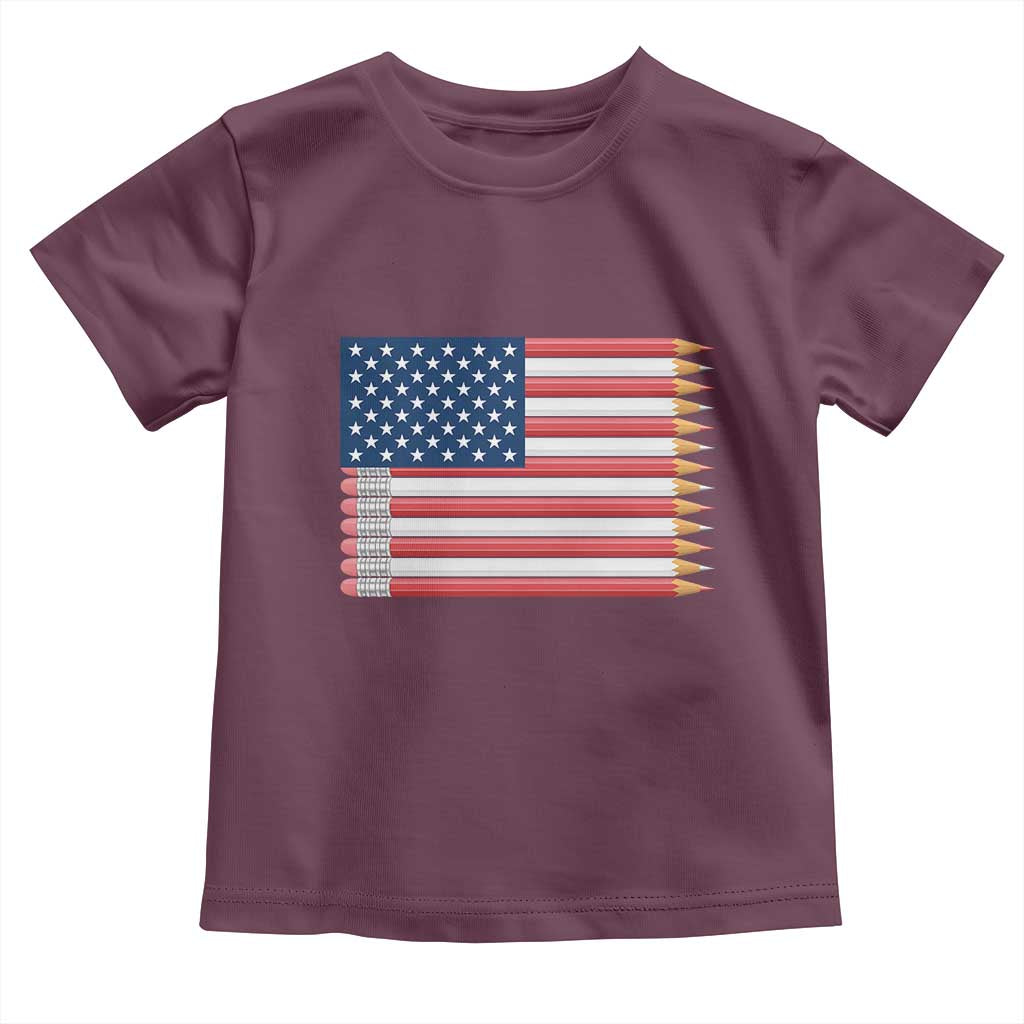 Pencil Stripes USA Flag Toddler T Shirt Proud American Teacher Graduation Gift TS12 Maroon Print Your Wear