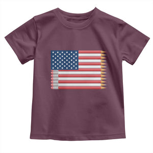 Pencil Stripes USA Flag Toddler T Shirt Proud American Teacher Graduation Gift TS12 Maroon Print Your Wear