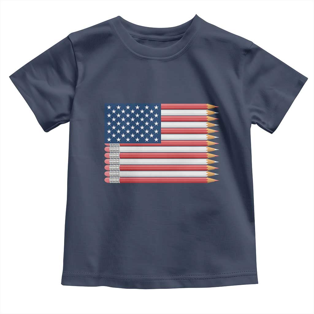Pencil Stripes USA Flag Toddler T Shirt Proud American Teacher Graduation Gift TS12 Navy Print Your Wear