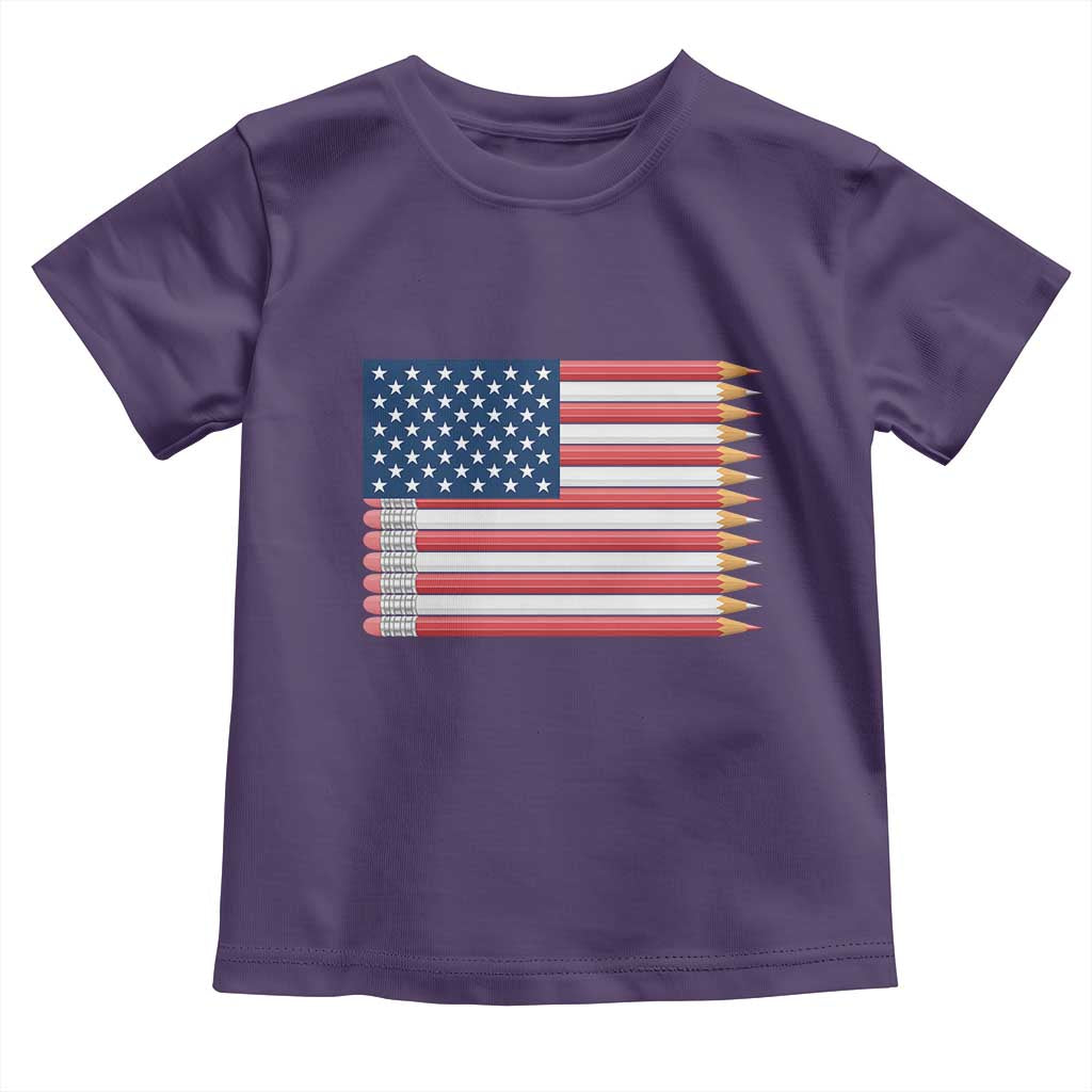 Pencil Stripes USA Flag Toddler T Shirt Proud American Teacher Graduation Gift TS12 Purple Print Your Wear