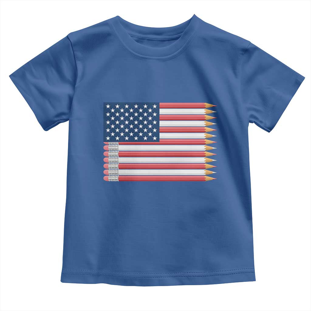 Pencil Stripes USA Flag Toddler T Shirt Proud American Teacher Graduation Gift TS12 Royal Blue Print Your Wear