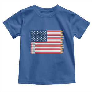 Pencil Stripes USA Flag Toddler T Shirt Proud American Teacher Graduation Gift TS12 Royal Blue Print Your Wear