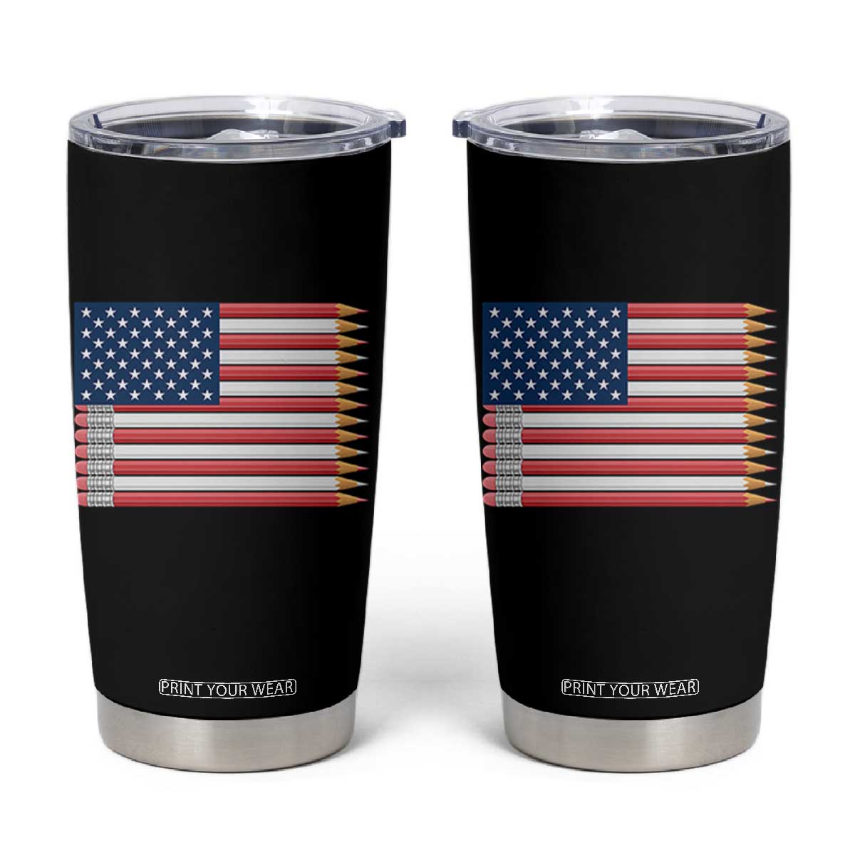 Pencil Stripes USA Flag Tumbler Cup Proud American Teacher Graduation Gift TS12 Black Print Your Wear