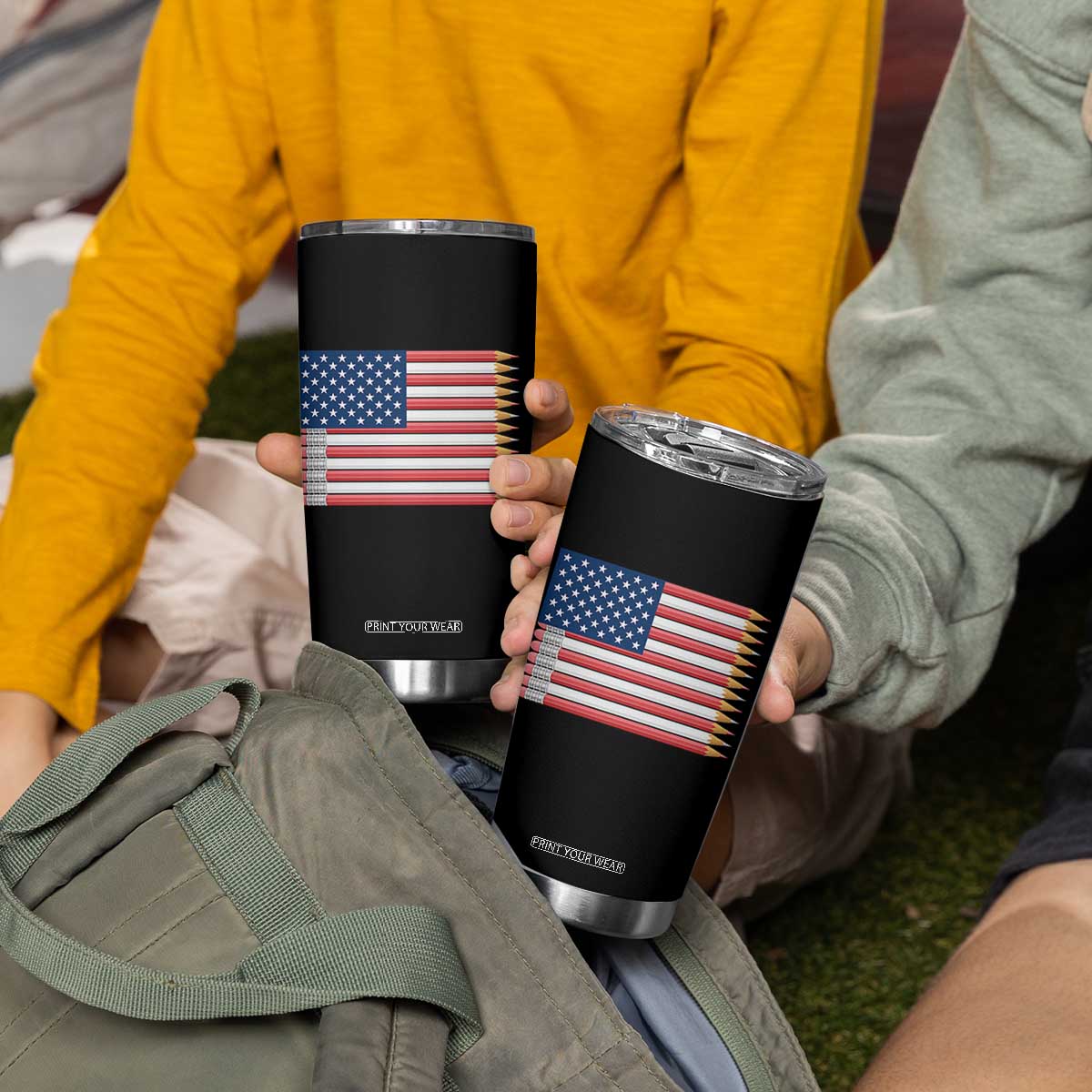 Pencil Stripes USA Flag Tumbler Cup Proud American Teacher Graduation Gift TS12 Print Your Wear