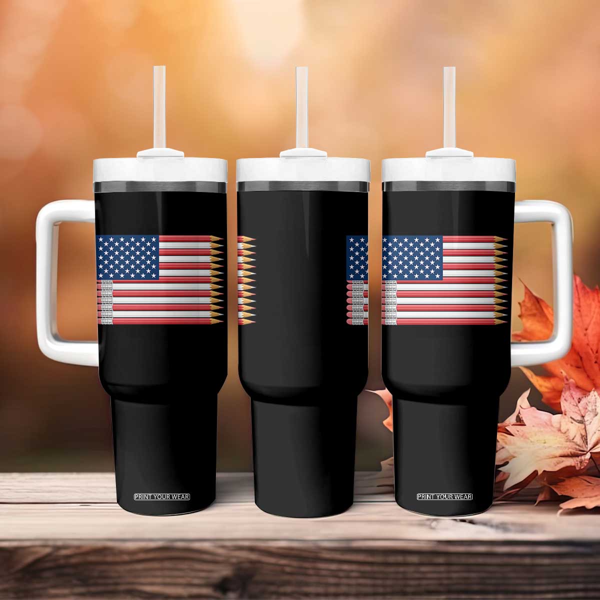 Pencil Stripes USA Flag Tumbler With Handle Proud American Teacher Graduation Gift TS12 Print Your Wear