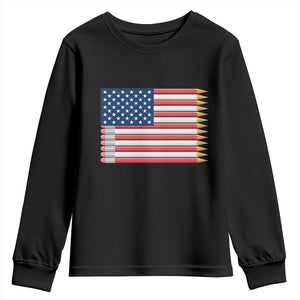 Pencil Stripes USA Flag Youth Sweatshirt Proud American Teacher Graduation Gift TS12 Black Print Your Wear