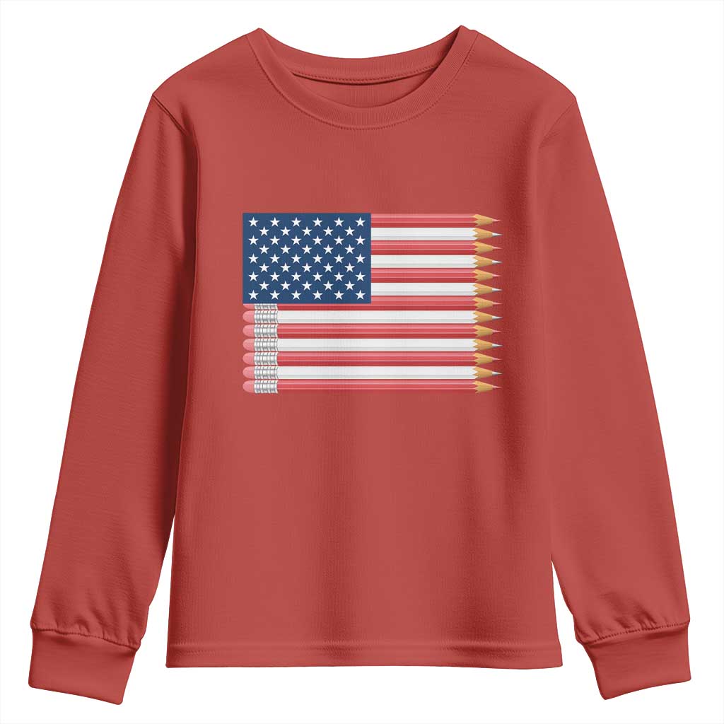 Pencil Stripes USA Flag Youth Sweatshirt Proud American Teacher Graduation Gift TS12 Red Print Your Wear