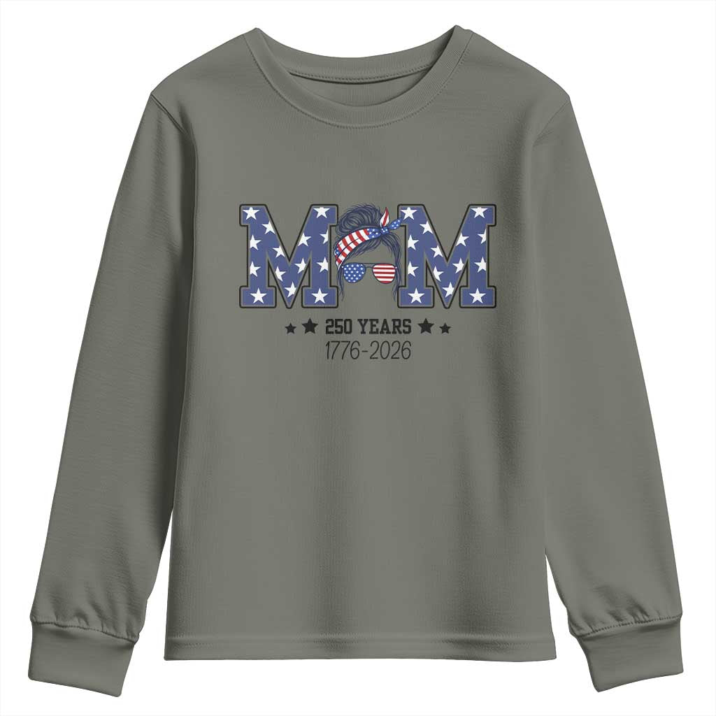 Patriotic Mothers Day Gift Youth Sweatshirt USA 250 Years Celebration TS12 Military Green Print Your Wear