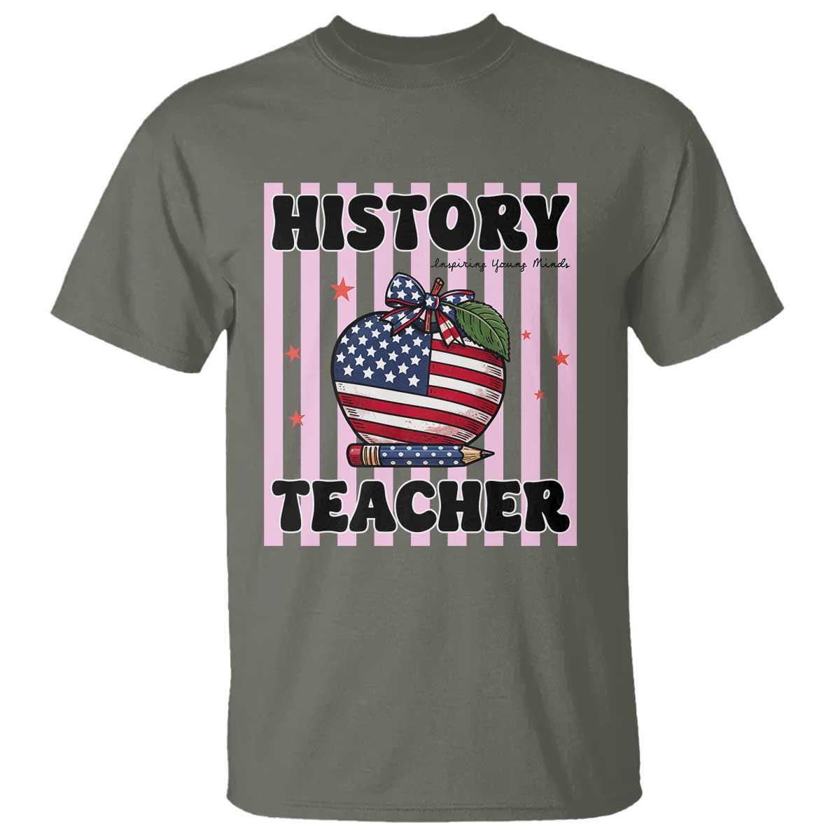 Inspiring Young Minds Teacher T Shirt 250th Anniversary Educator Gift TS12 Military Green Print Your Wear