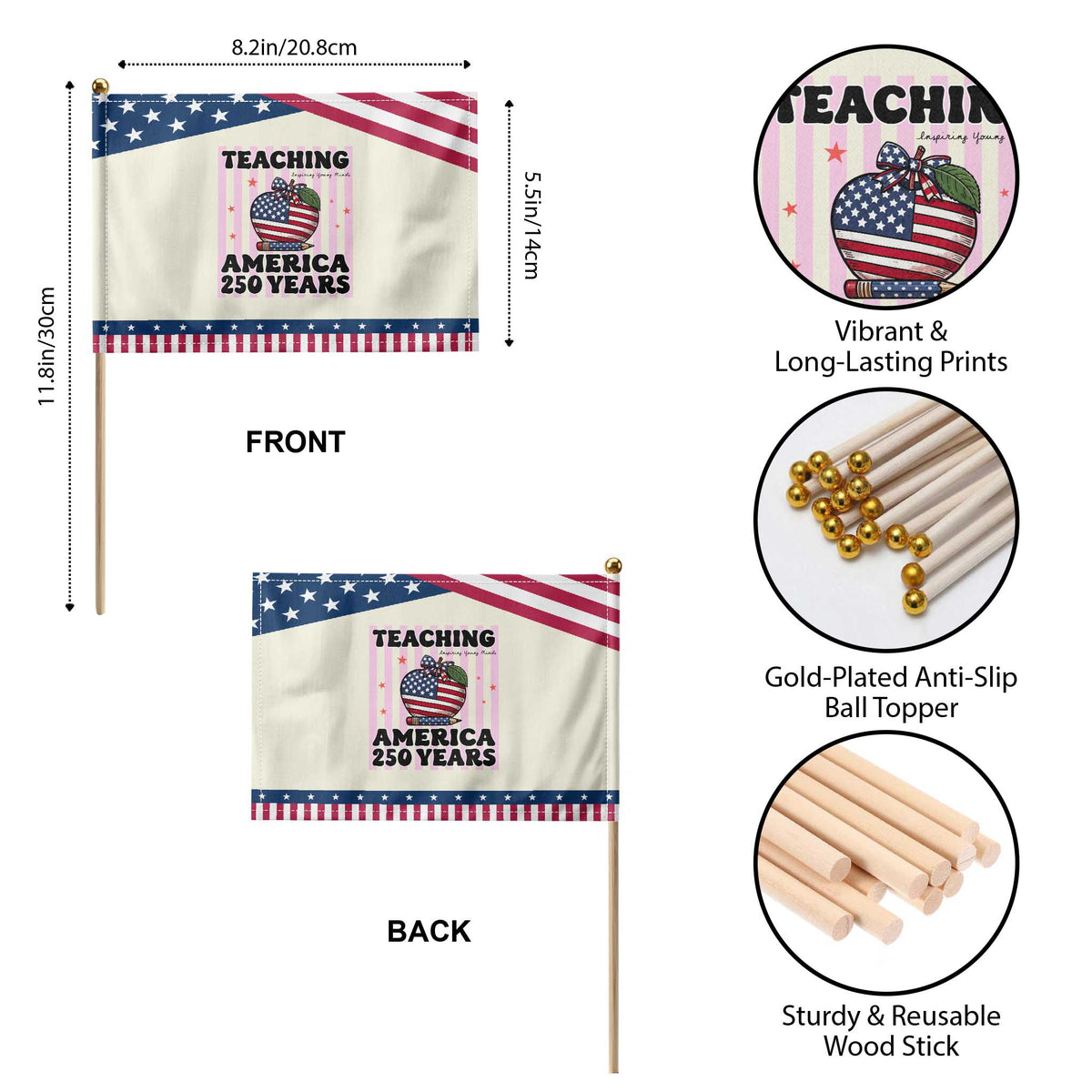 Inspiring Young Minds Teacher Patriotic Handheld Flag America 250th Anniversary Gift TS12 Print Your Wear