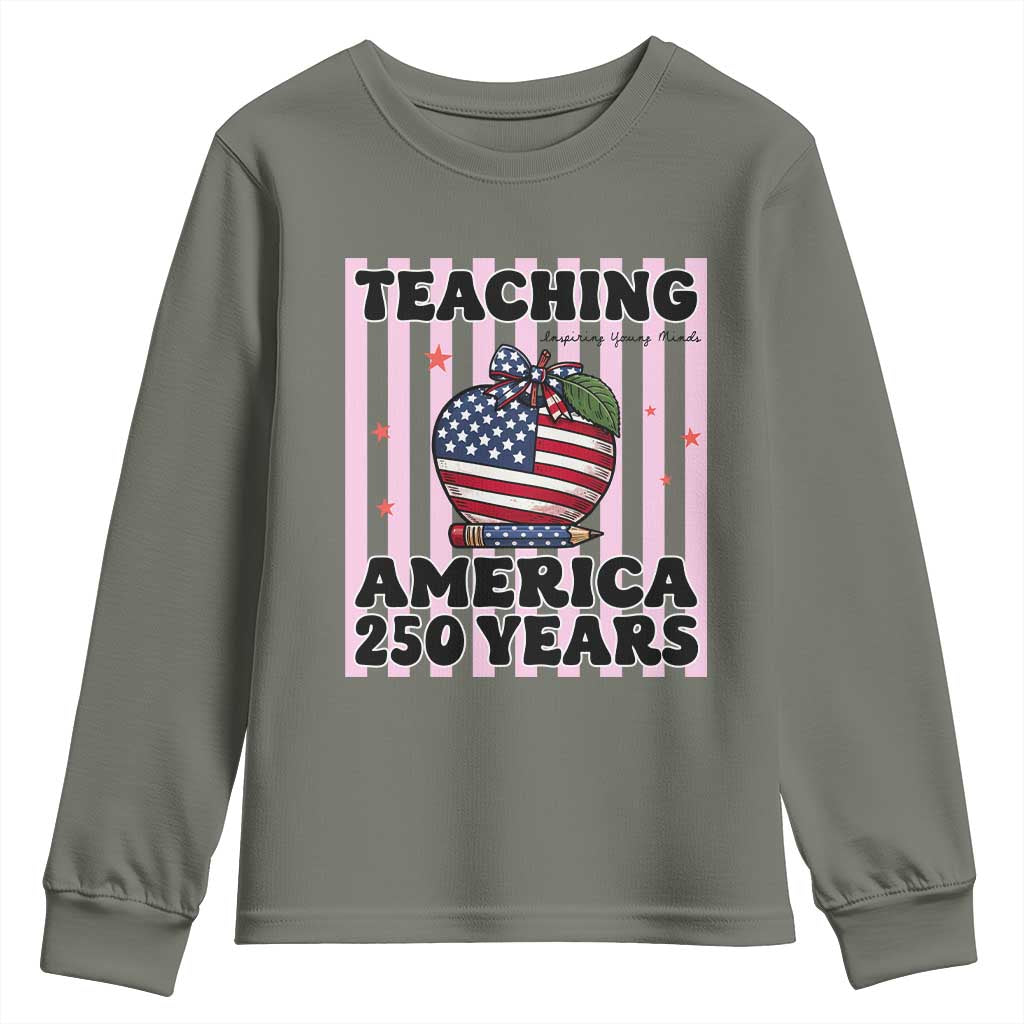 Inspiring Young Minds Teacher Youth Sweatshirt America 250th Anniversary Gift TS12 Military Green Print Your Wear