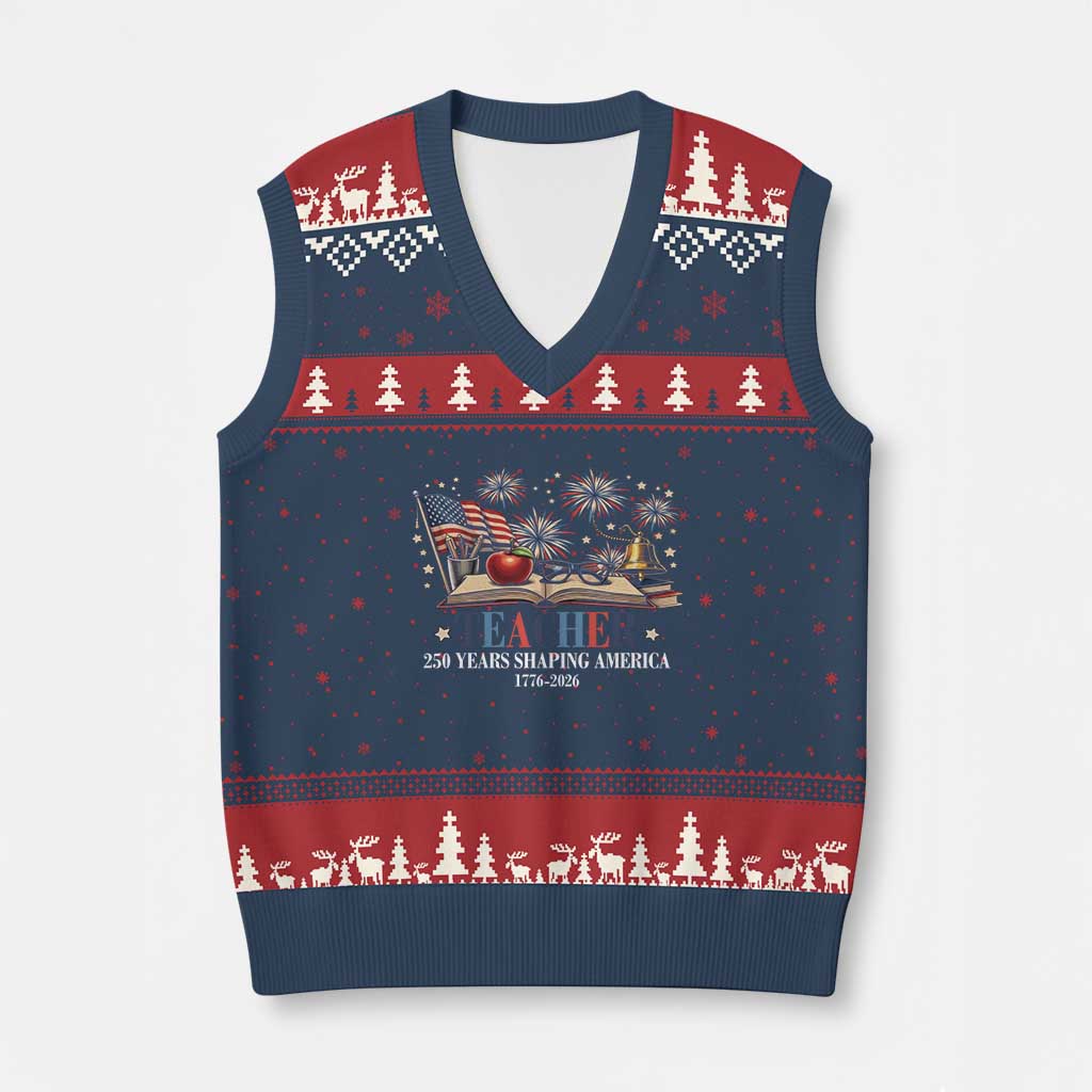 250 Years Shaping America Educator V-Neck Knit Sweater Vest America 250th Anniversary TS12 Navy Red Print Your Wear
