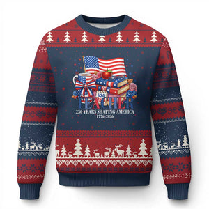 250 Years Shaping America Anniversary Ugly Christmas Sweater Proud Educator Gift TS12 Navy Red Print Your Wear