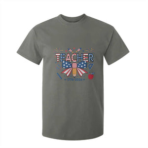 Proud American Teacher 250 Years T Shirt For Kid Patriotic Educator Gift TS12 Military Green Print Your Wear