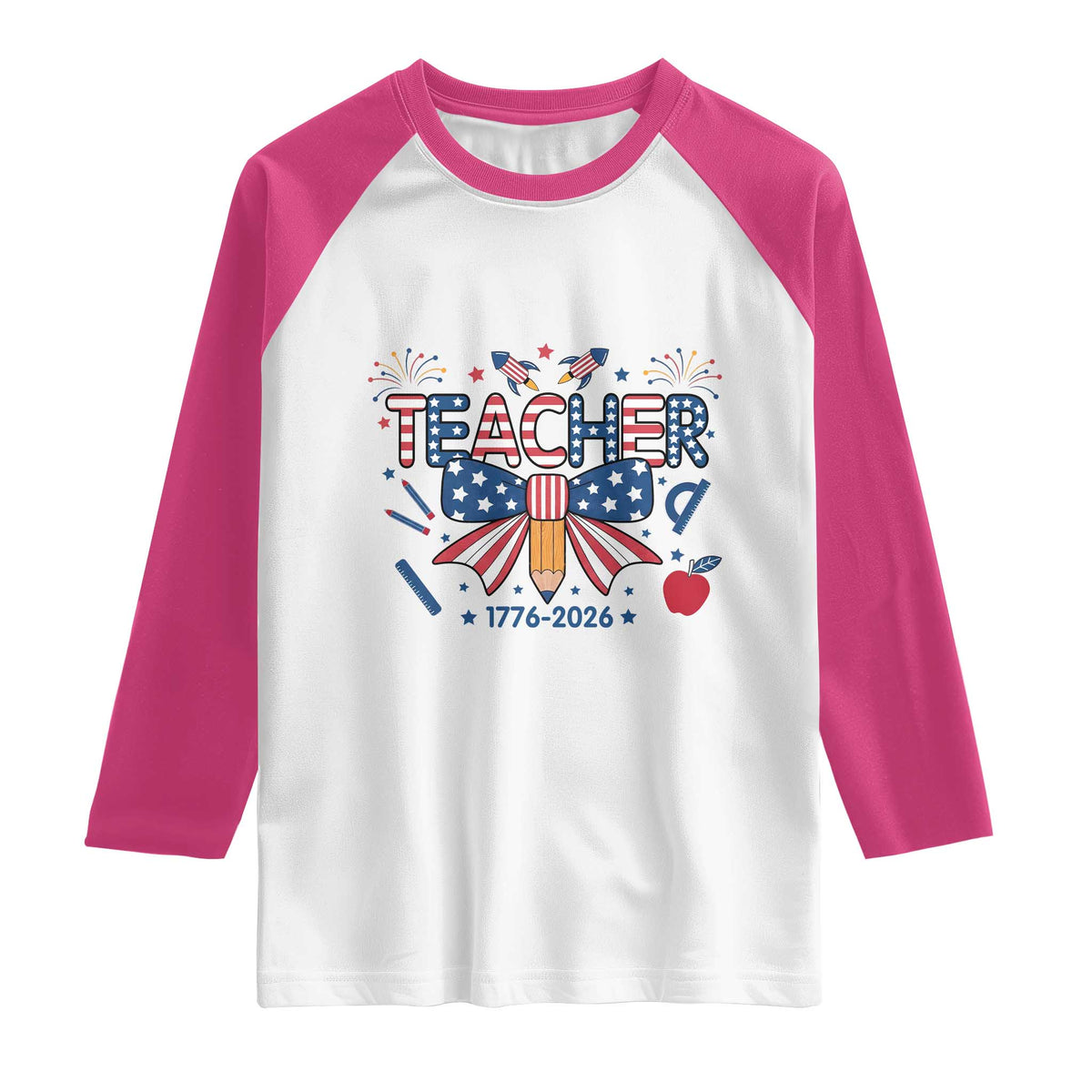 Proud American Teacher 250 Years Raglan Shirt Patriotic Educator Gift TS12 White Heliconia Print Your Wear