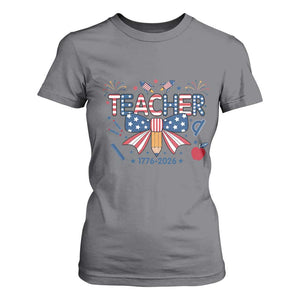 Proud American Teacher 250 Years T Shirt For Women Patriotic Educator Gift TS12 Charcoal Print Your Wear