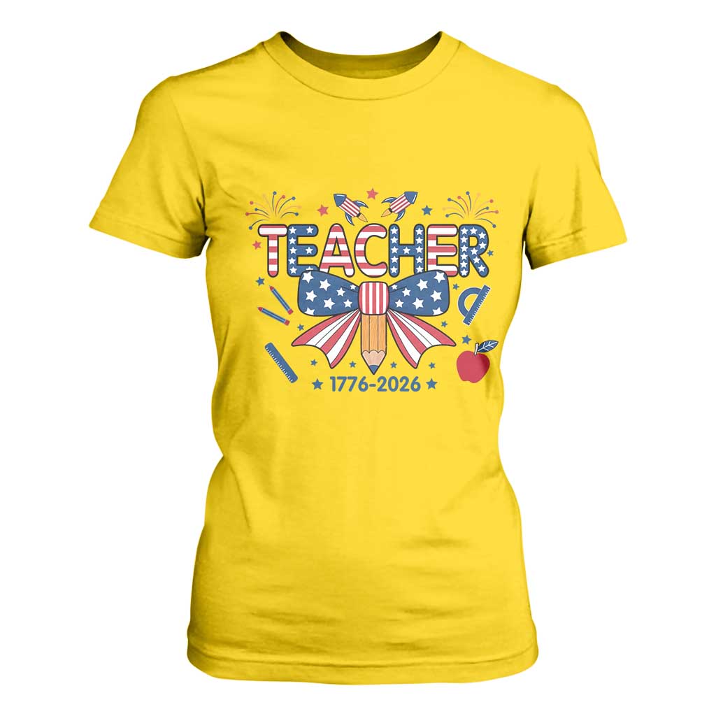 Proud American Teacher 250 Years T Shirt For Women Patriotic Educator Gift TS12 Daisy Print Your Wear