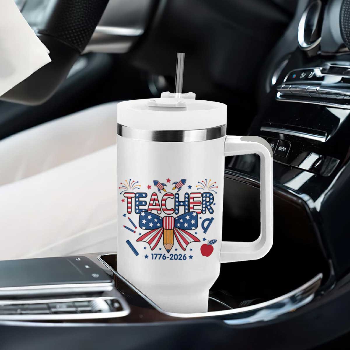 Proud American Teacher 250 Years Tumbler With Handle Patriotic Educator Gift TS12 Print Your Wear