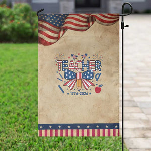 Proud American Teacher 250 Years Patriotic Garden Flag Educator Gift TS12 Vintage Rustic Tan Navy Print Your Wear