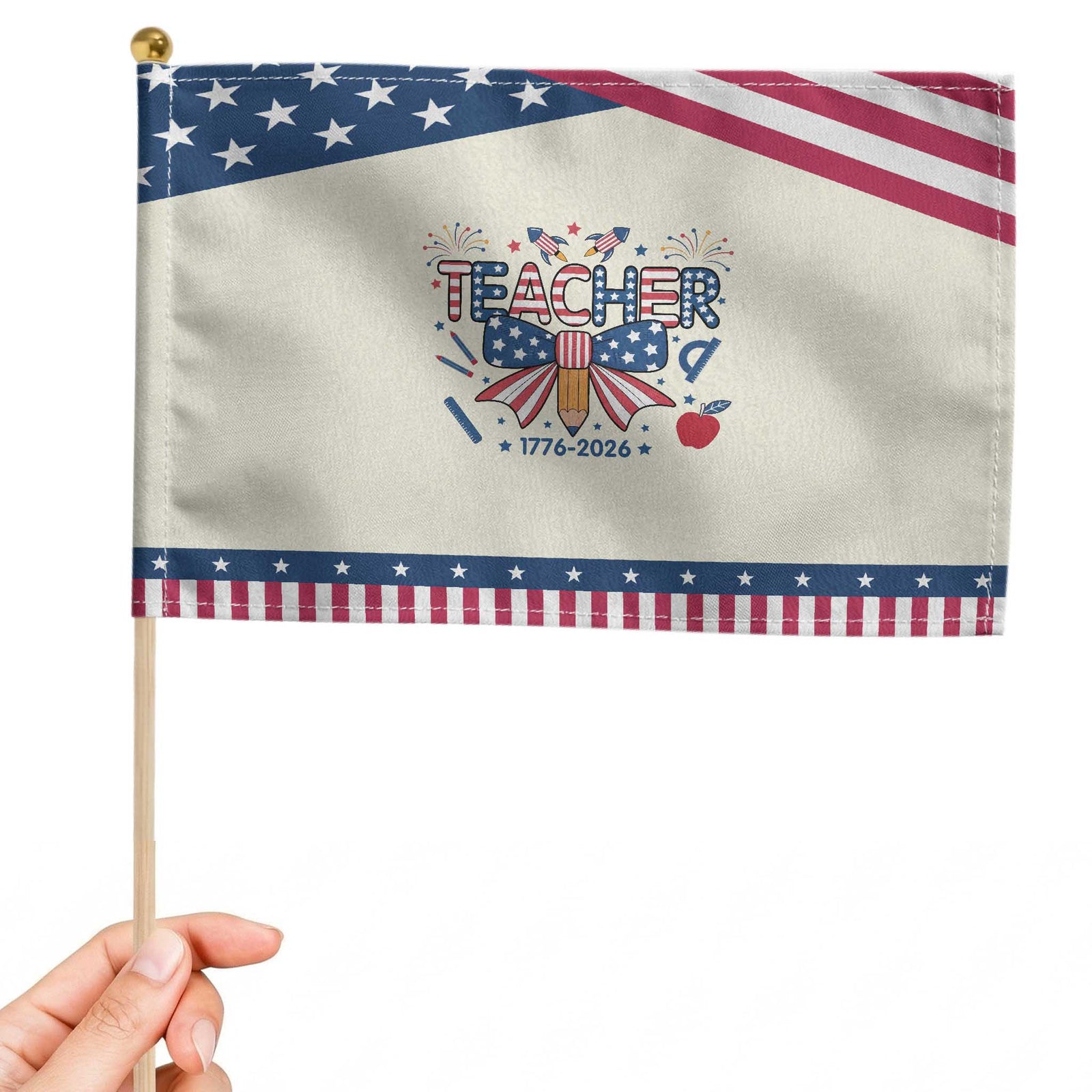 Proud American Teacher 250 Years Patriotic Handheld Flag Educator Gift TS12 Modern 8.2