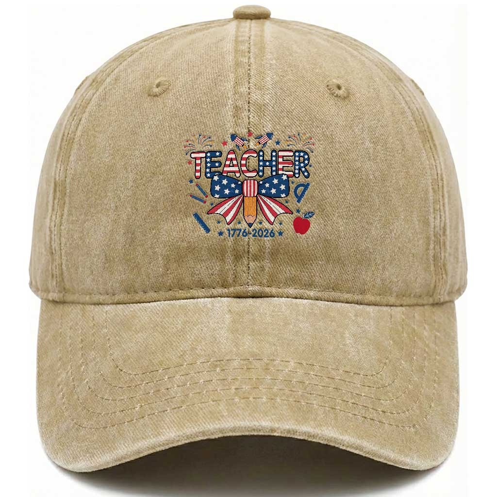 Proud American Teacher 250 Years Washed Cotton Baseball Cap Patriotic Educator Gift TS12 Print Your Wear