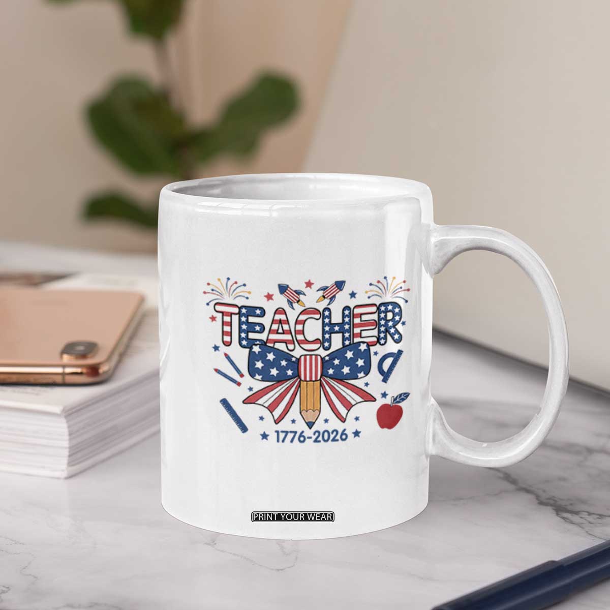 Proud American Teacher 250 Years Coffee Mug Patriotic Educator Gift TS12 Print Your Wear