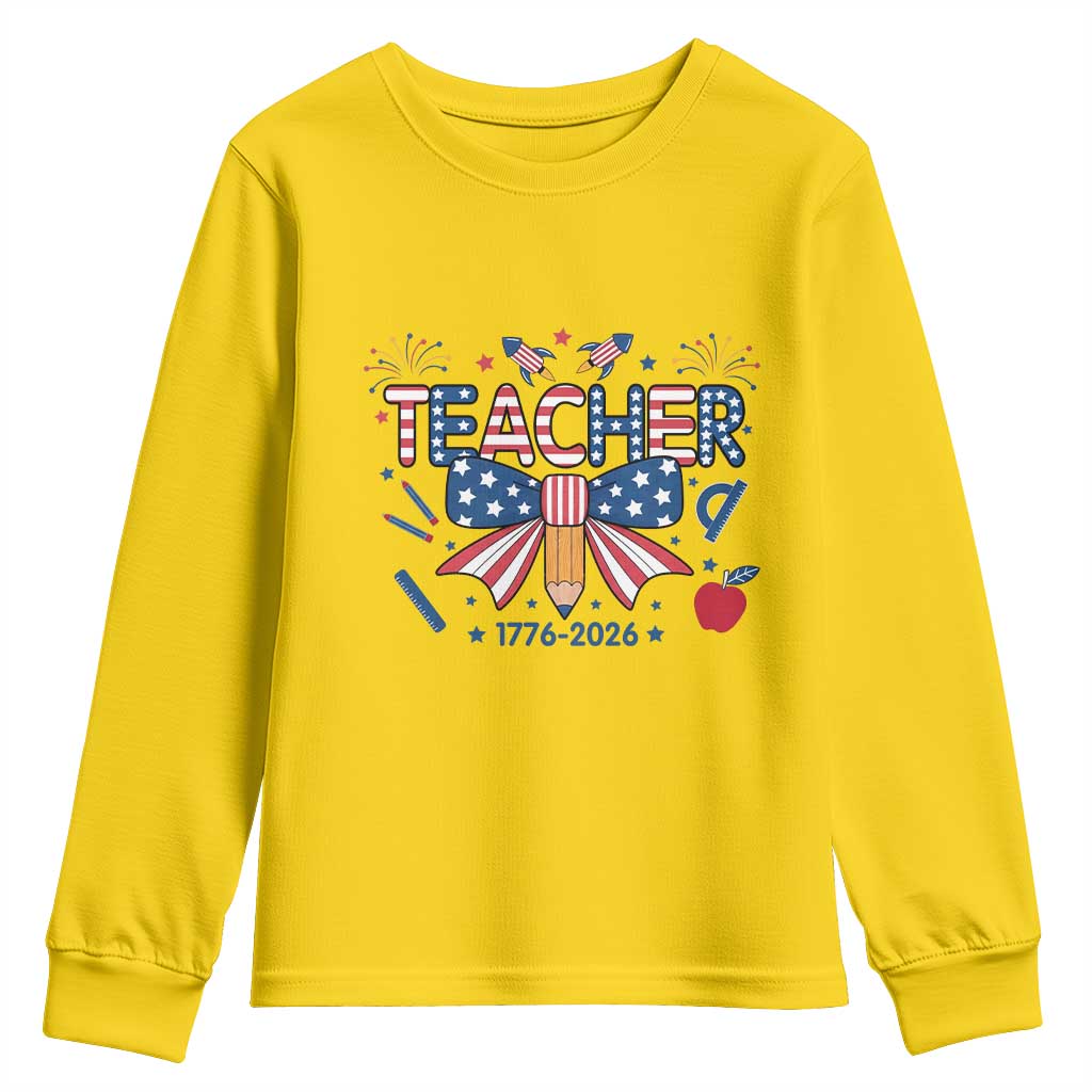 Proud American Teacher 250 Years Youth Sweatshirt Patriotic Educator Gift TS12 Daisy Print Your Wear