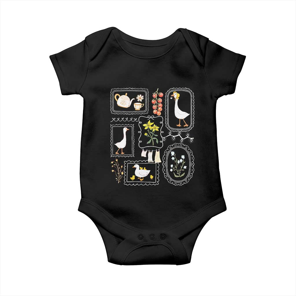 Cottagecore Farm Duck Baby Onesie Floral Wildflower Garden Graphic TS12 Black Print Your Wear